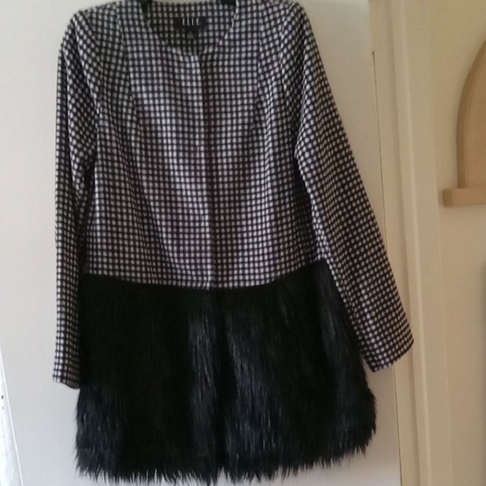 Elle Black and White Checkered Teddy Jacket